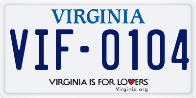 VA license plate VIF0104