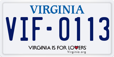 VA license plate VIF0113