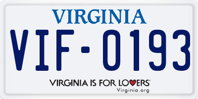 VA license plate VIF0193