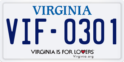 VA license plate VIF0301
