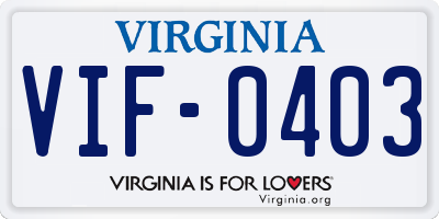VA license plate VIF0403