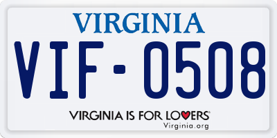 VA license plate VIF0508