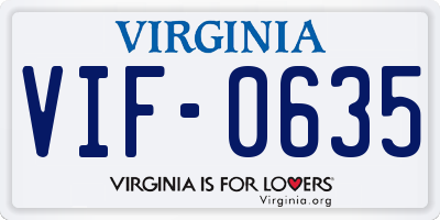 VA license plate VIF0635