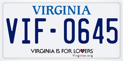 VA license plate VIF0645
