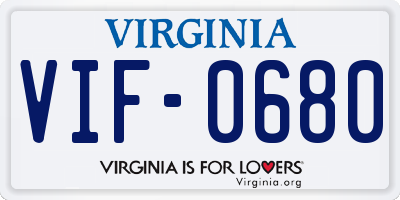 VA license plate VIF0680