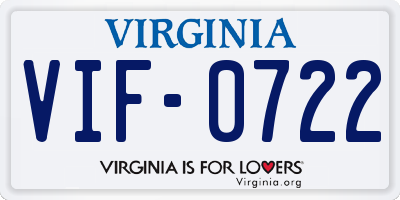 VA license plate VIF0722