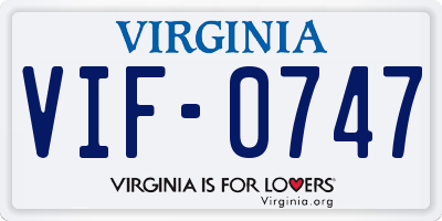 VA license plate VIF0747