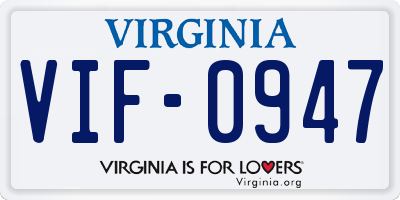 VA license plate VIF0947