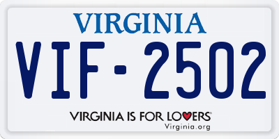 VA license plate VIF2502