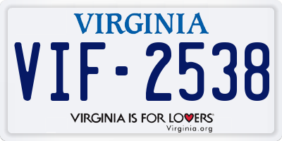 VA license plate VIF2538