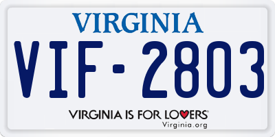 VA license plate VIF2803