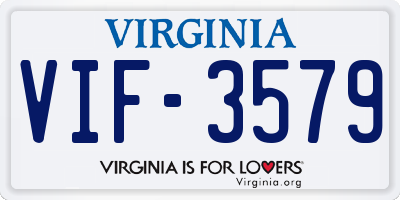 VA license plate VIF3579