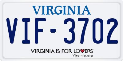 VA license plate VIF3702