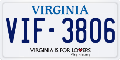 VA license plate VIF3806