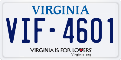 VA license plate VIF4601