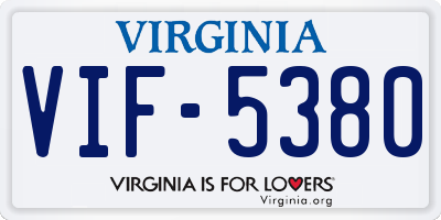 VA license plate VIF5380