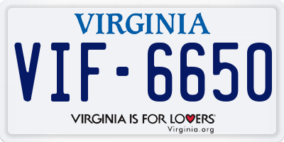 VA license plate VIF6650