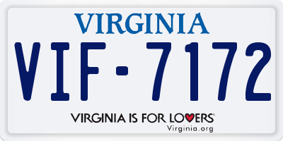 VA license plate VIF7172