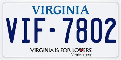 VA license plate VIF7802