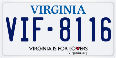 VA license plate VIF8116