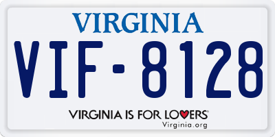 VA license plate VIF8128