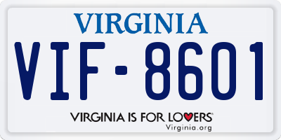 VA license plate VIF8601