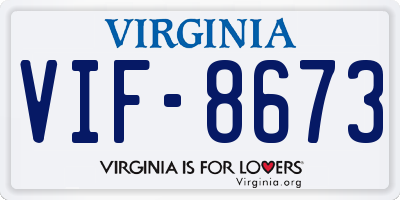VA license plate VIF8673