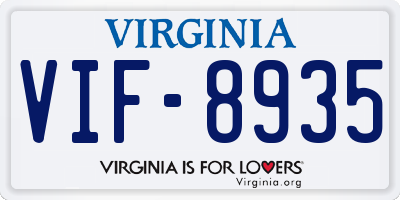 VA license plate VIF8935