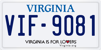 VA license plate VIF9081