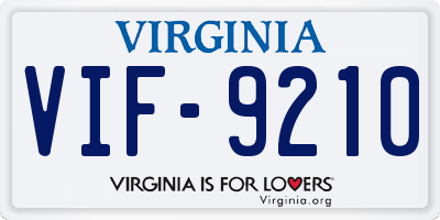 VA license plate VIF9210