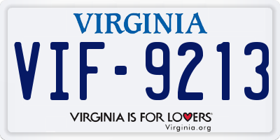 VA license plate VIF9213
