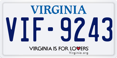 VA license plate VIF9243
