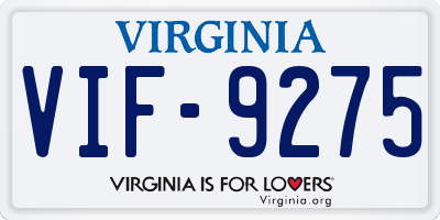 VA license plate VIF9275