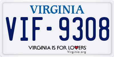 VA license plate VIF9308