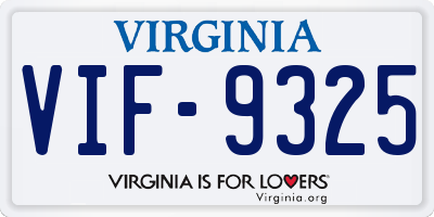 VA license plate VIF9325