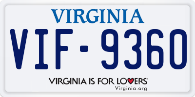 VA license plate VIF9360