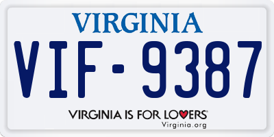 VA license plate VIF9387