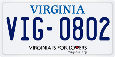 VA license plate VIG0802