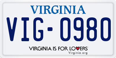 VA license plate VIG0980