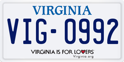 VA license plate VIG0992