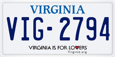VA license plate VIG2794