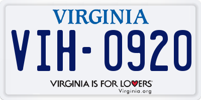 VA license plate VIH0920