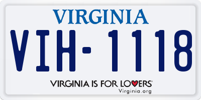 VA license plate VIH1118