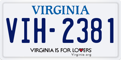 VA license plate VIH2381
