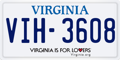 VA license plate VIH3608