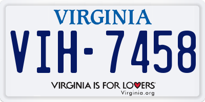 VA license plate VIH7458