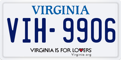 VA license plate VIH9906