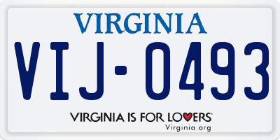 VA license plate VIJ0493