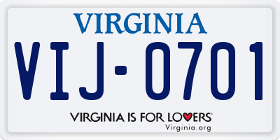 VA license plate VIJ0701
