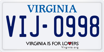 VA license plate VIJ0998